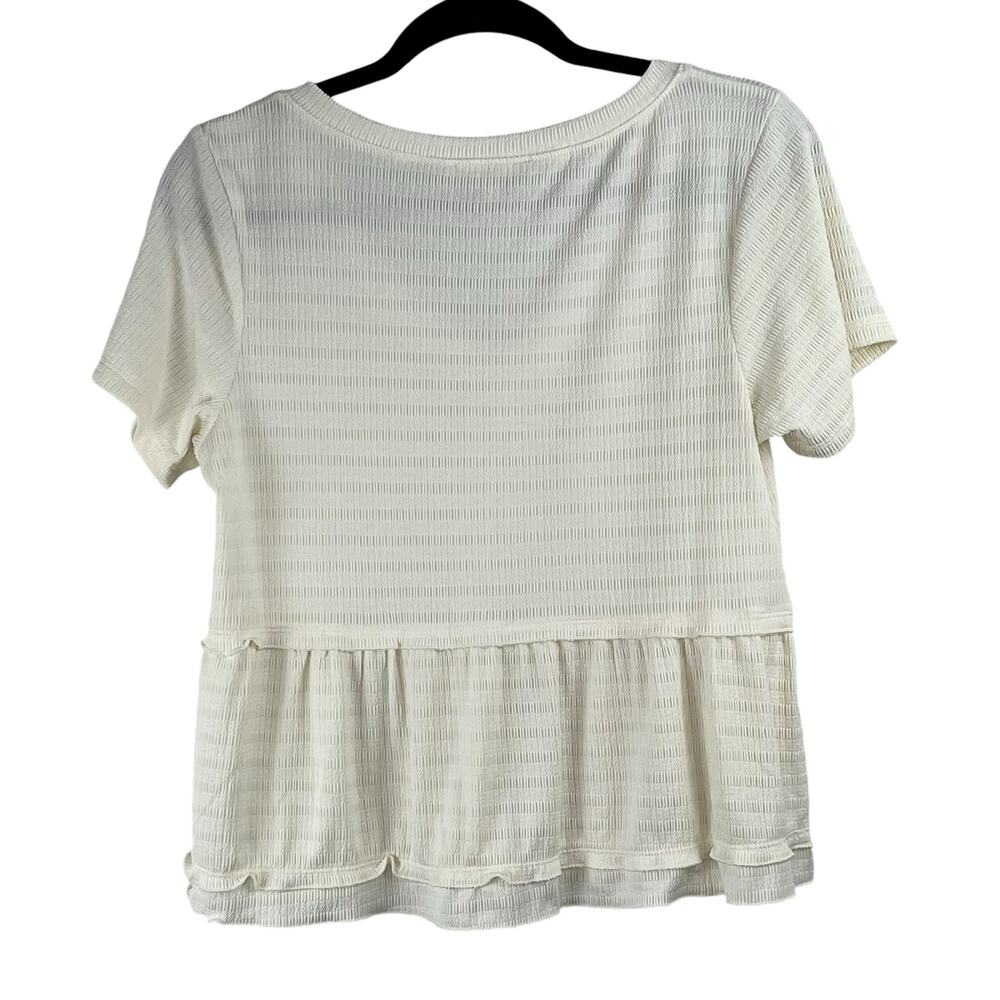 Atelier by Kirious Cream Short Sleeve Texture V-Neck Babydoll Knit Blouse Medium - Picture 2 of 13